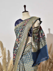 Prussian Blue Shaded Meenakari Bandhej Saree