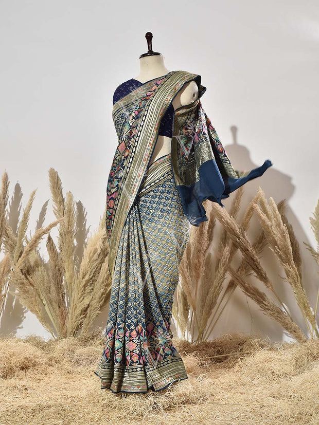 Prussian Blue Shaded Meenakari Bandhej Saree