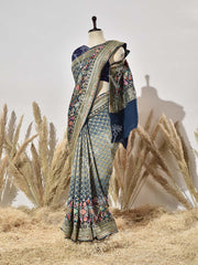 Prussian Blue Shaded Meenakari Bandhej Saree