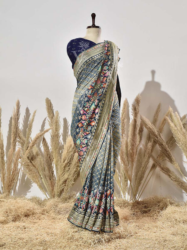 Prussian Blue Shaded Meenakari Bandhej Saree