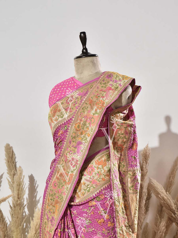 Lavender Bandhej Meenakari Pure Georgette Saree