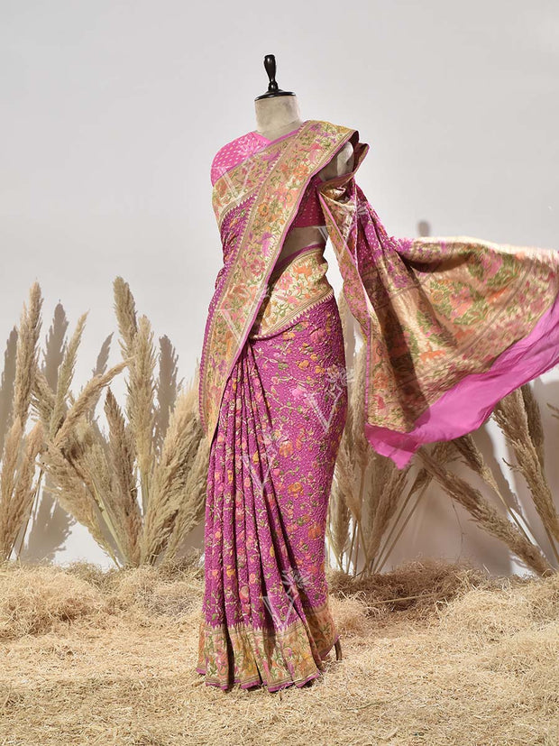 Lavender Bandhej Meenakari Pure Georgette Saree