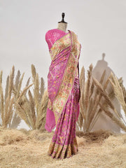 Lavender Bandhej Meenakari Pure Georgette Saree