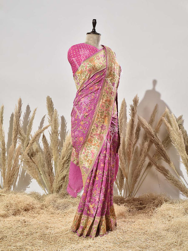 Lavender Bandhej Meenakari Pure Georgette Saree