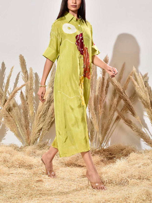 Green Highlighted Silk Kurta