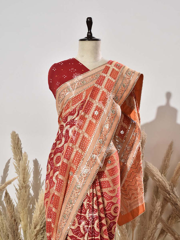 Red Shaded Pure Georgette Ghatchola Saree