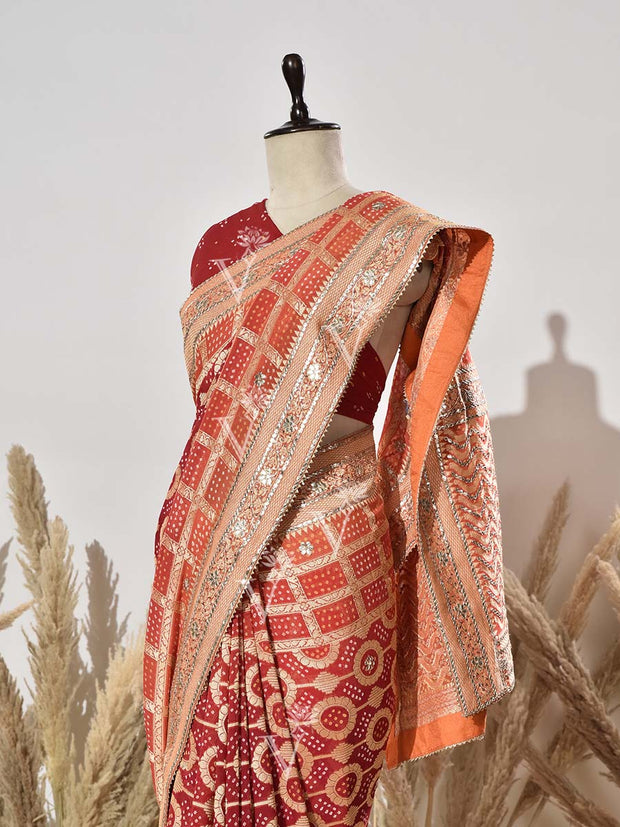 Red Shaded Pure Georgette Ghatchola Saree