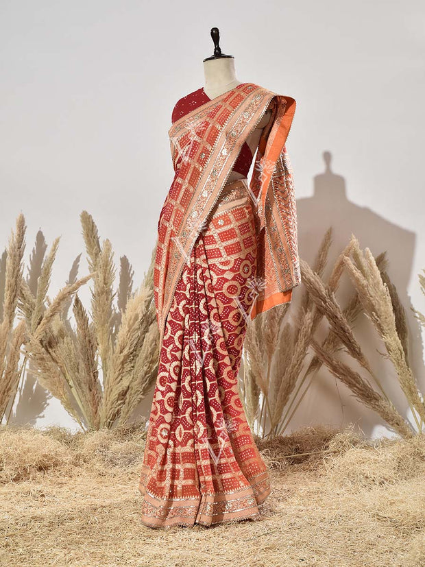 Red Shaded Pure Georgette Ghatchola Saree