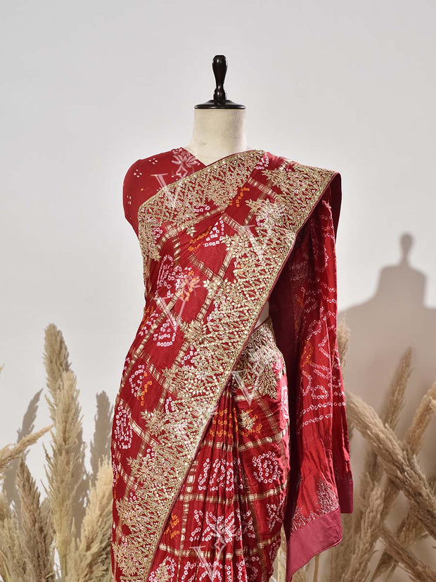 Maroon Ghatchola Gota Patti Saree