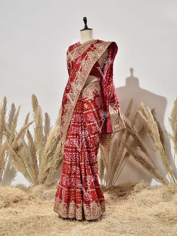 Maroon Ghatchola Gota Patti Saree
