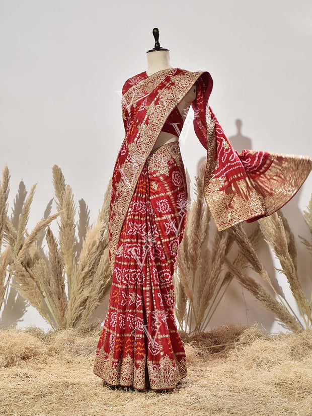 Maroon Ghatchola Gota Patti Saree