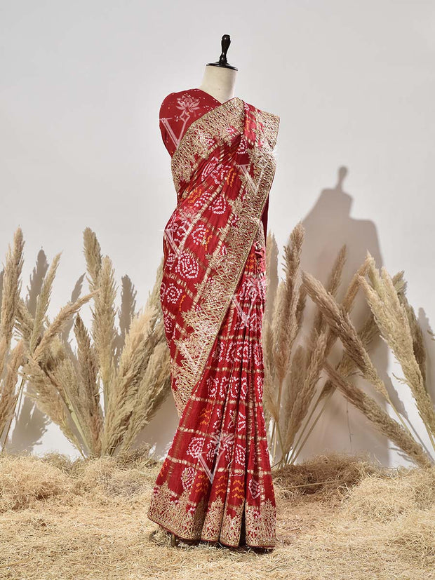 Maroon Ghatchola Gota Patti Saree