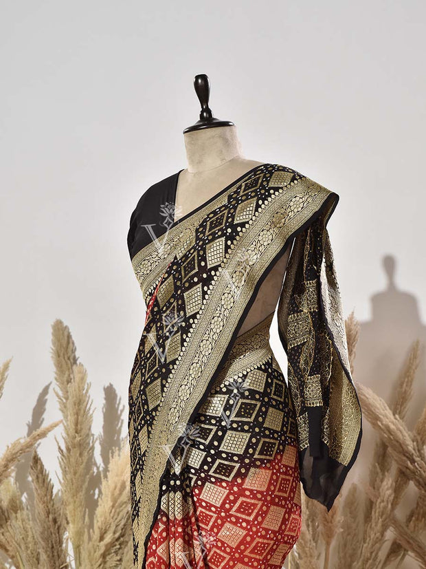 Black and Red Georgette Saree