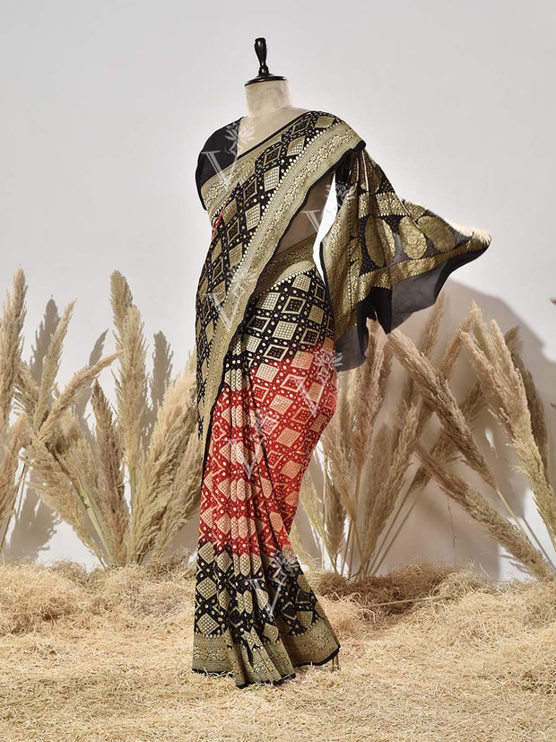 Black and Red Georgette Saree