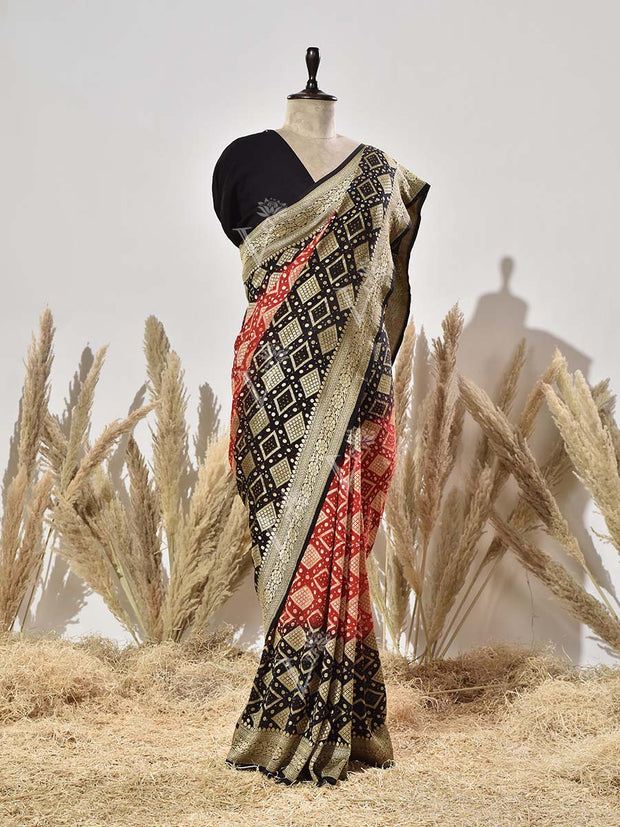 Black and Red Georgette Saree