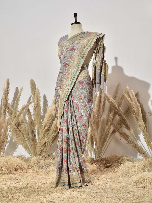 Grey Bandhani Pure Georgette Saree