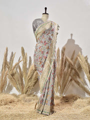 Grey Bandhani Pure Georgette Saree