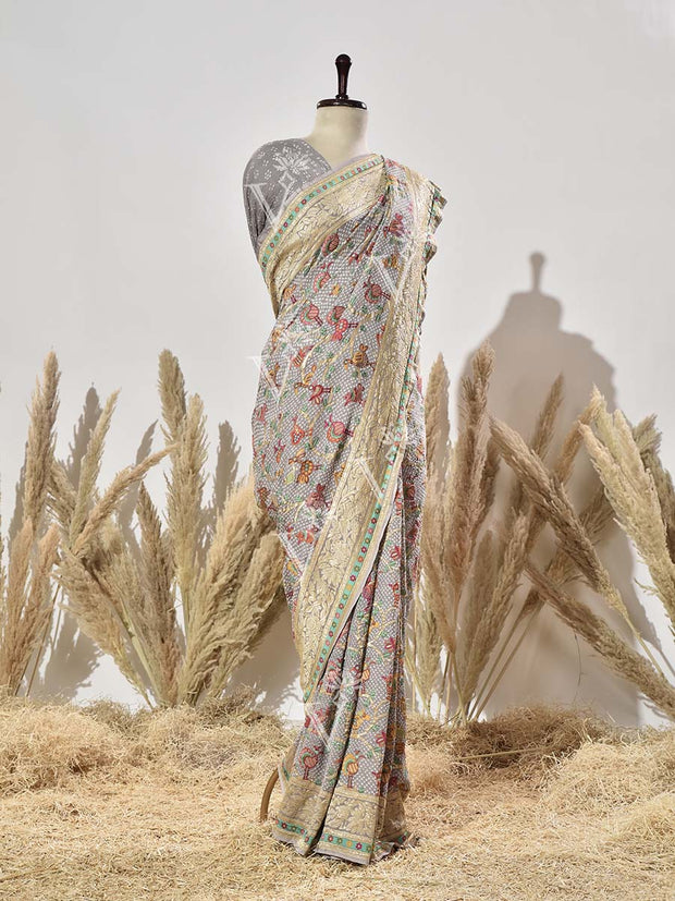 Grey Bandhani Pure Georgette Saree