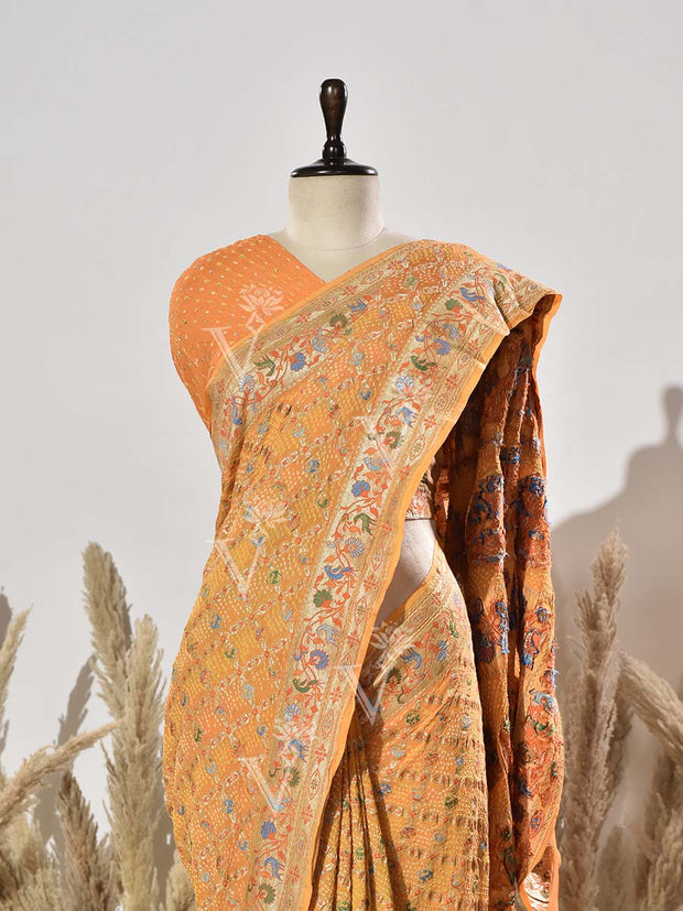 Yellow Pure Georgette Bandhani Saree