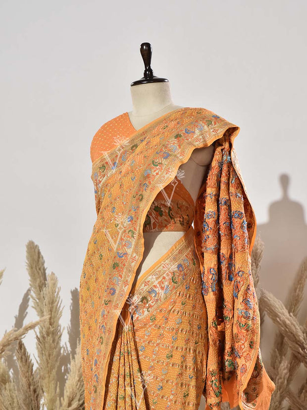 Yellow Pure Georgette Bandhani Saree