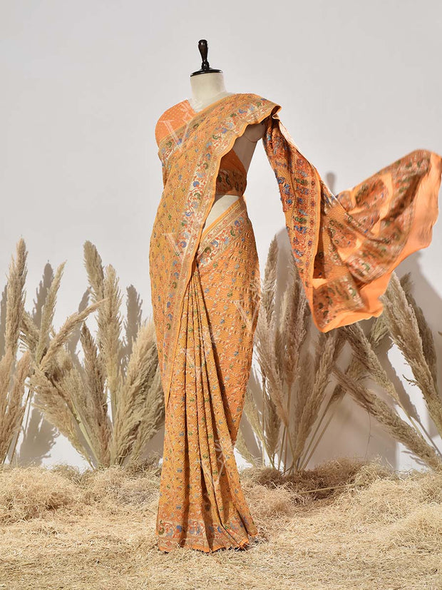 Yellow Pure Georgette Bandhani Saree
