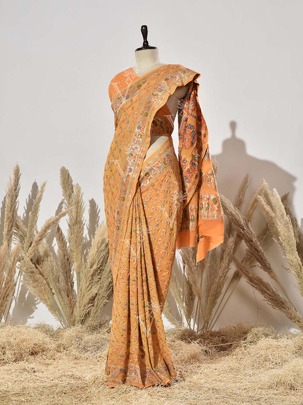 Yellow Pure Georgette Bandhani Saree