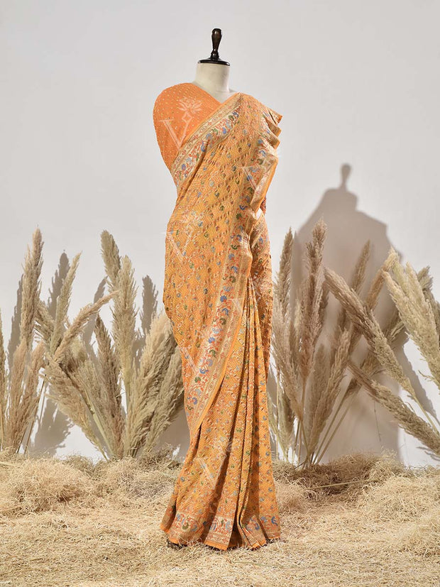 Yellow Pure Georgette Bandhani Saree
