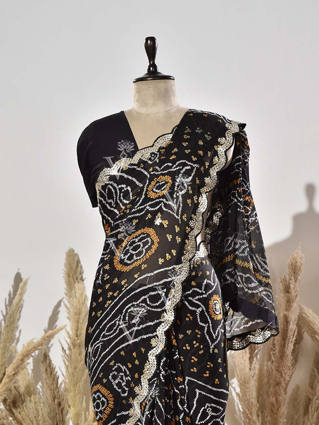 Black Georgette Gota Patti Saree