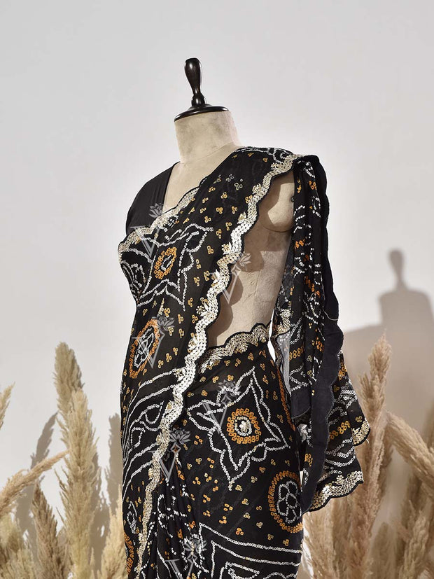 Black Georgette Gota Patti Saree