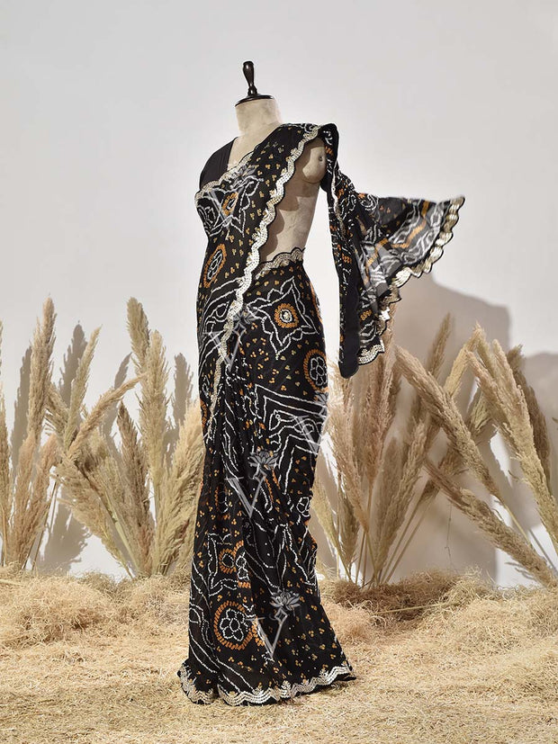 Black Georgette Gota Patti Saree