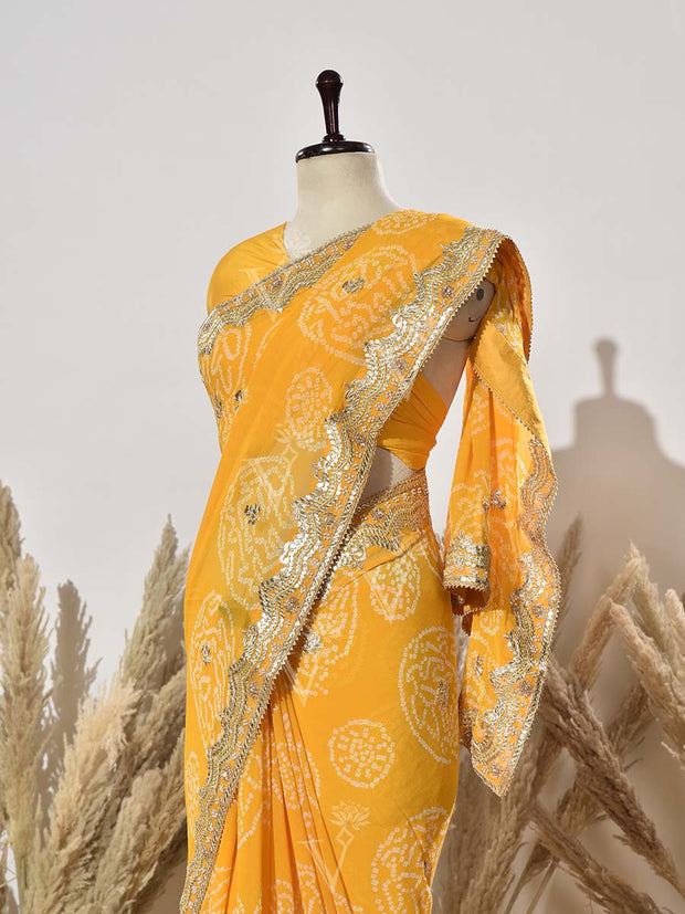 Yellow Georgette Gota Patti Saree