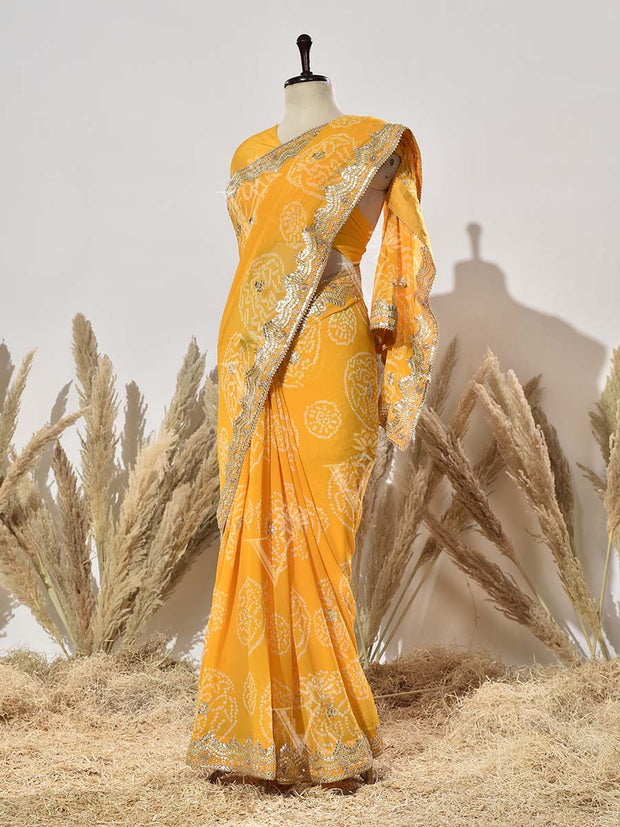 Yellow Georgette Gota Patti Saree