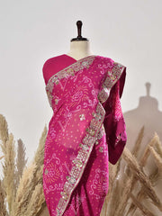 Pink Georgette Gota Patti  Saree