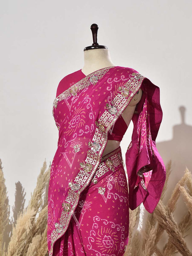 Pink Georgette Gota Patti  Saree
