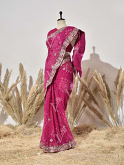 Pink Georgette Gota Patti  Saree
