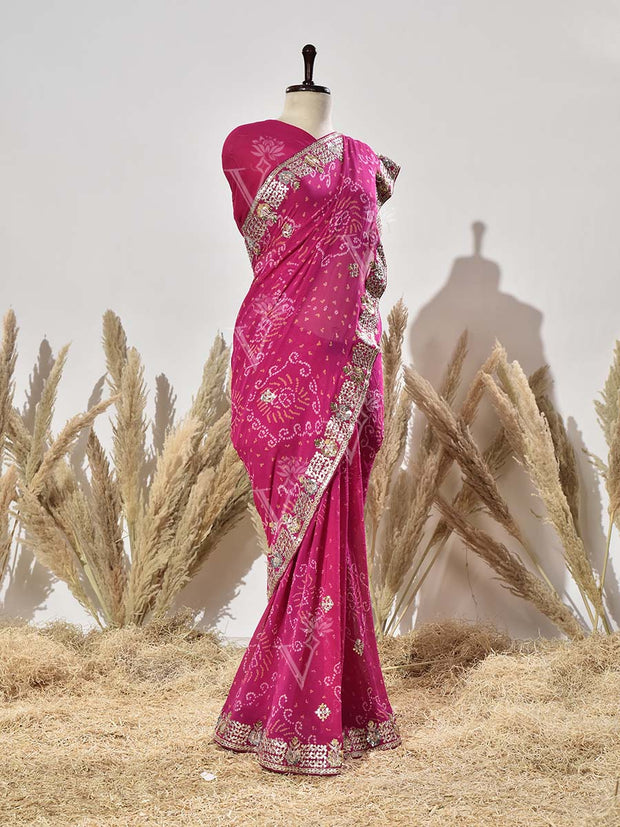 Pink Georgette Gota Patti  Saree