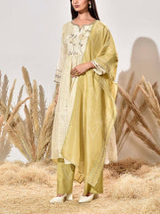 Green and Ivory Tissue Embroidered Suit Set
