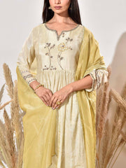Green and Ivory Tissue Embroidered Suit Set