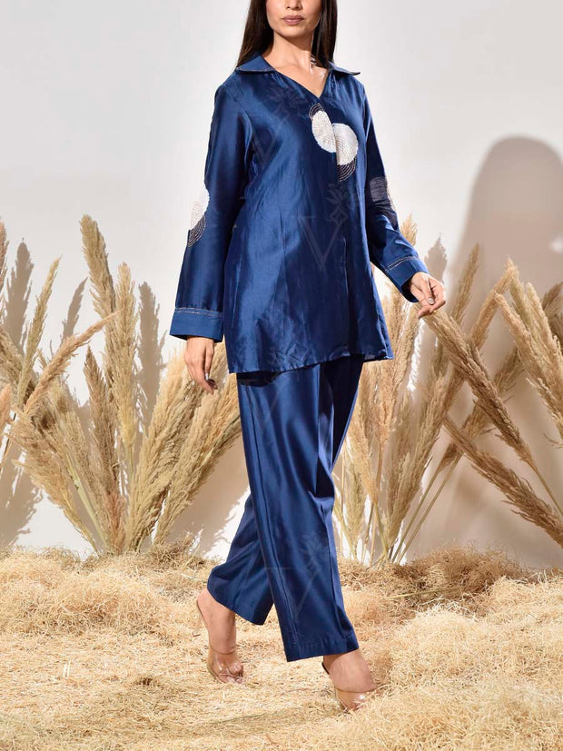 Blue Chanderi Top and Pant Set