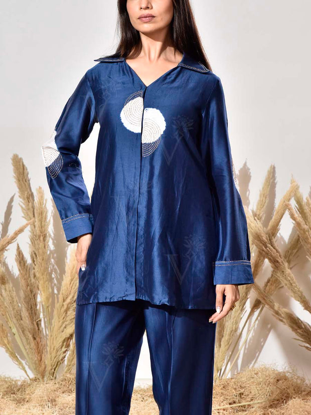 Blue Chanderi Top and Pant Set