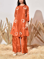 Orange Summer Silk Kurta and Pant Set