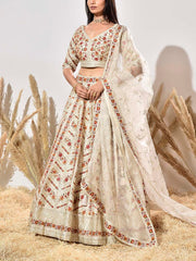 Off-White Silk Embroidered Lehenga Set