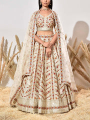 Off-White Silk Embroidered Lehenga Set