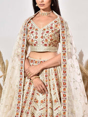 Off-White Silk Embroidered Lehenga Set