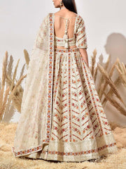 Off-White Silk Embroidered Lehenga Set