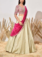 Pink and Beige Embroidered Lehenga Set