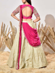 Pink and Beige Embroidered Lehenga Set