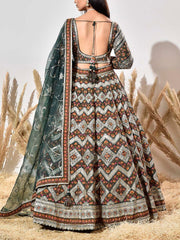 Green Silk Embroidered Lehenga Set
