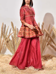 Maroon Vasansi Silk Embroidered Peplum and Palazzo Set