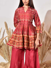 Maroon Vasansi Silk Embroidered Peplum and Palazzo Set
